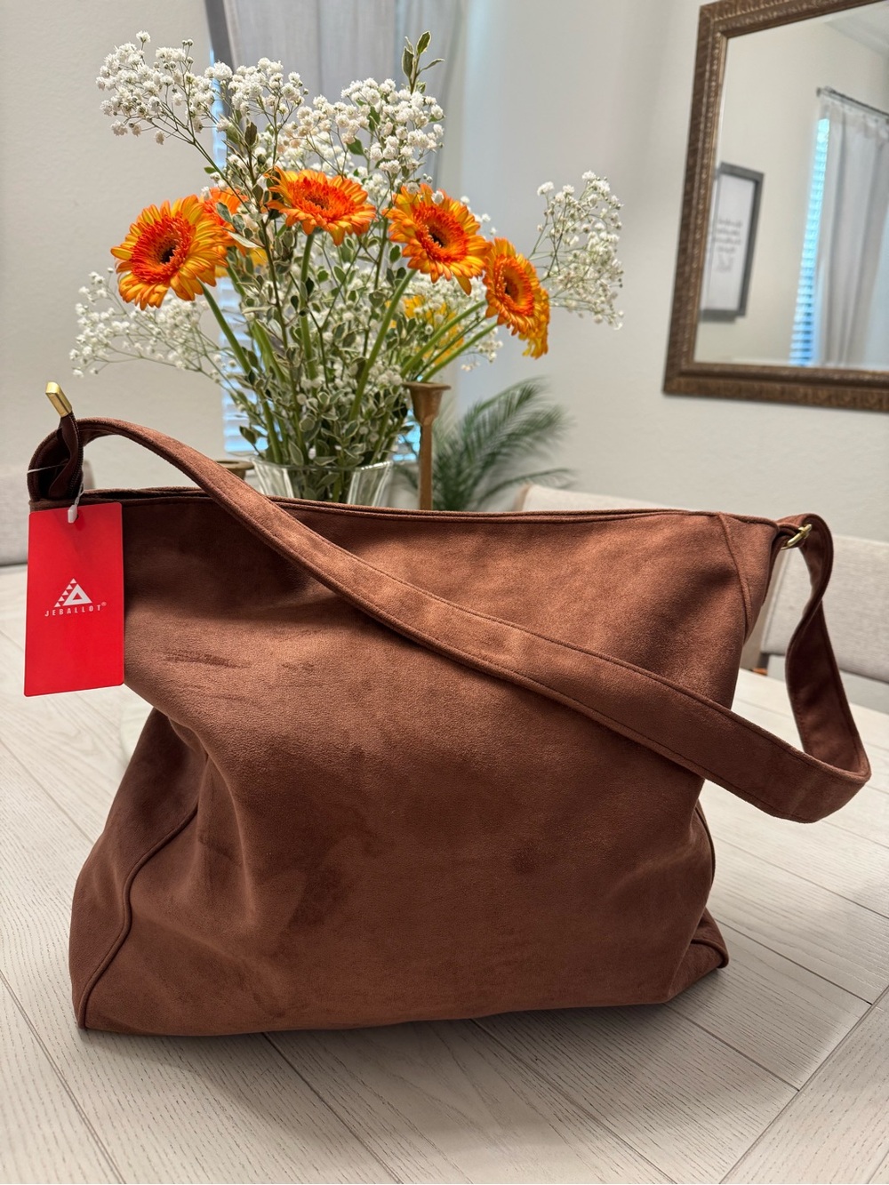 Choco Brown Suede-Look Shoulder Bag